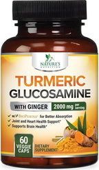 Turmeric Curcumin Supplement - 95% Curcuminoids with Glucosamine, Ginger & MSM, BioPerine Black Pepper Extract for Best Absorption, Natural Vegan Joint Support, Non-GMO, Bottled in USA - 60 Capsules