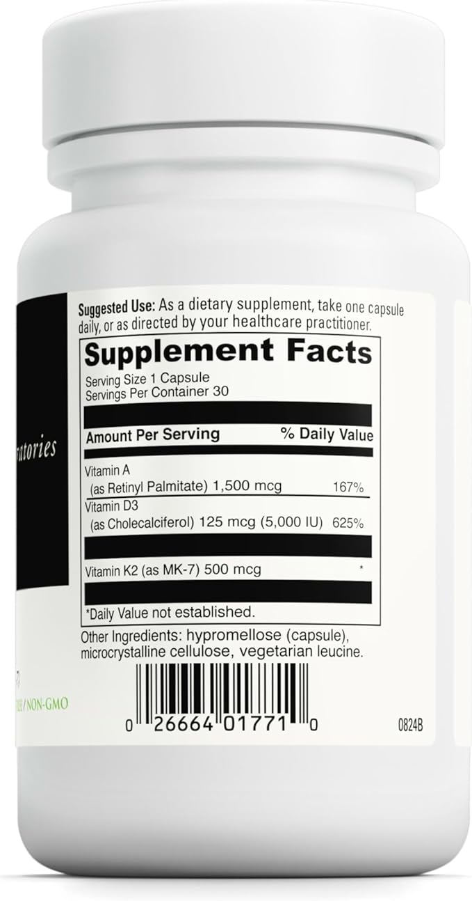 DAVINCI Labs ADK - Helps Support Bone, Heart & Immune Health - Dietary Supplement with Vitamins A, D3 & K2 (as MK-7) - Vegetarian, Gluten Free & Soy Free - 30 Capsules