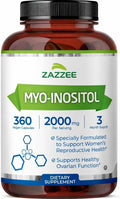 Zazzee Myo-Inositol Capsules, 2000 mg per Serving, 360 Vegan Capsules, Ideal Dosage for 40:1 Ratio, Kosher, 100% Vegetarian, Hormone Balance & Healthy Ovarian Function Support, All-Natural and Non-GMO