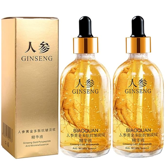 Ginseng Anti Wrinkle Serum, Ginseng Polypeptide Anti-Ageing Essence, Ginseng Extract Liquid, Korean Ginseng Anti Aging Essential Oil Tighten Moisturizing Smooth Skin Reduce Fine Lines (2 Bottles)
