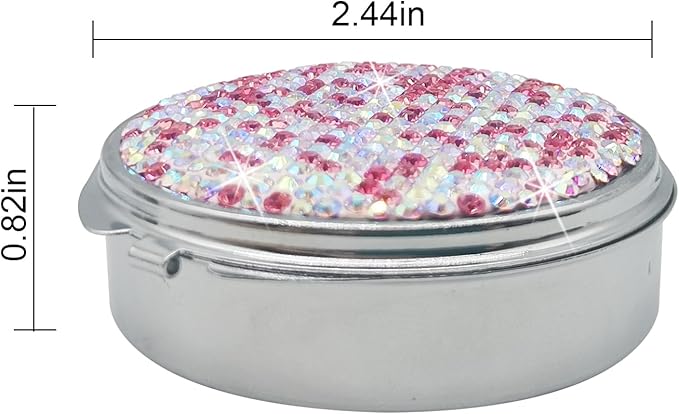 Bling Pill Case for Purse Medicine Vitamin Container Holder Pocket Pill Case Round Medicine Organizer for Vitamin/Fish Oils/Supplement Travel Medicine Kit (3 Compartment Pink)
