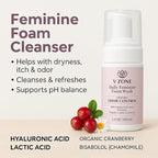 VZone Daily Feminine Foam Wash – Feminine Wash for Women with Hyaluronic Acid, Lactic Acid and Cranberry Extract – Odor Control, pH Balanced, Fragrance-Free, Paraben-Free, Vegan (3.4 OZ)