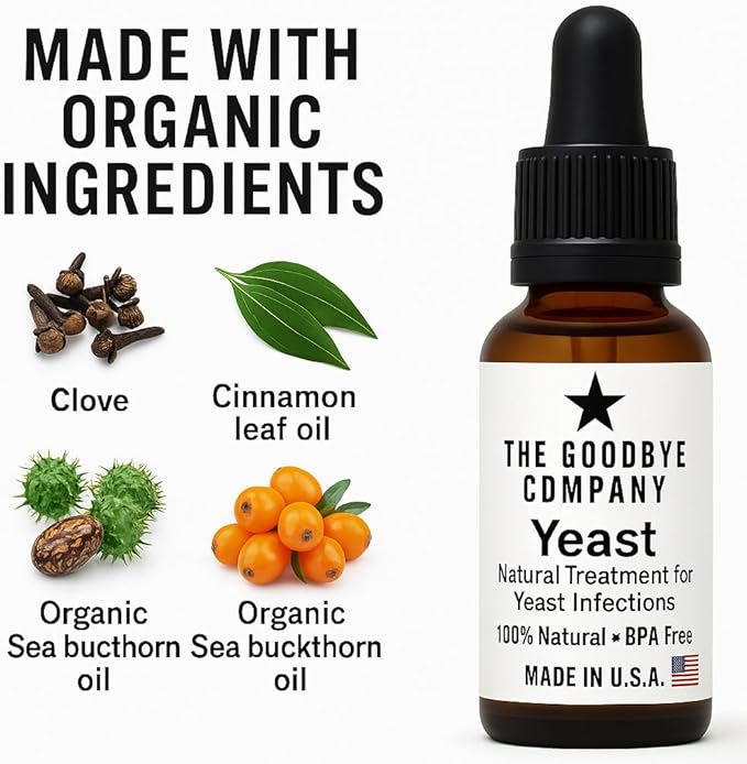 Organic Yeast Infection Relief Oil - Cinnamon, Clove & Sea Buckthorn Blend for Fast Itch & Discharge Relief - Natural, Non-Greasy Formula Hand Made in Florida