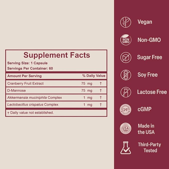 Vaginal Probiotics for Women with Akkermansia, L. Crispatus, Cranberry Pills, & D-Mannose - Supports Vaginal pH Balance for Women, UTI Support & BV Prevention - 60 Day Supply | USA Made