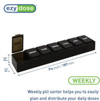 EZY DOSE Weekly 7-Day Pill Organizer, X-Large Vitamin and Medicine Box, Spacious Compartments for Pills and Supplements, Durable Black Design, Easy-Open Lids, Perfect for Home and Travel Use