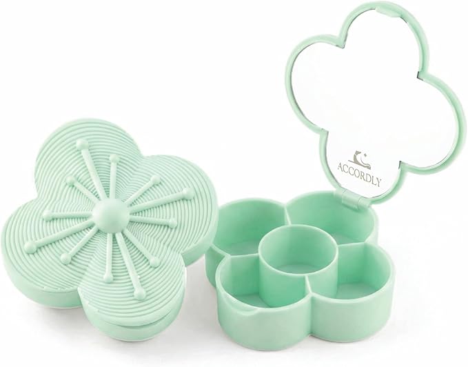 NobleCase Bloom Charm Travel Pill Organizer, 5 Compartments with Mirror, Easy-Open Lock, Cute Compact Pill Box for Purse, BPA-Free Vitamin Case and Small Jewelry Storage, Sage Green