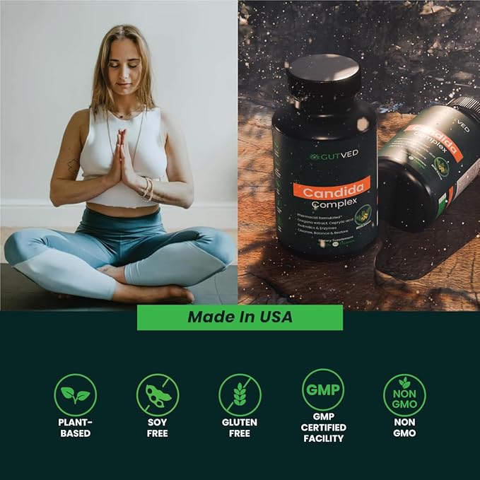 Candida Complex with Caprylic Acid for Men & Women – Anti Overgrowth, Balance and Restore Supplement for Yeast, Healthy Gut Flora & Skin with 30B/g Probiotic, Oregano, Senna - 1 Month Supply