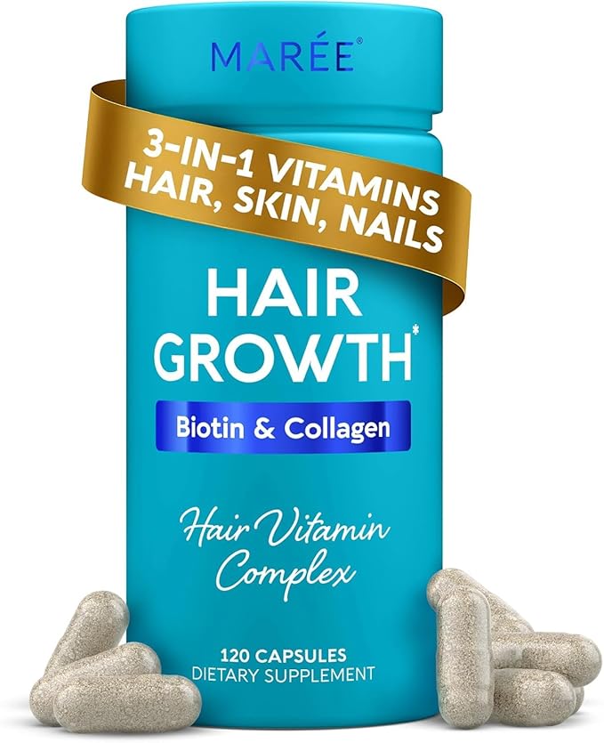 MAREE Hair Growth Vitamins - Faster Thicker Hair Growth Products - Biotin & Collagen Complex Hair Growth Supplements - Hair Vitamins for Hair Loss for Women & Men - Vitaminas Para El Cabello 120 Pills