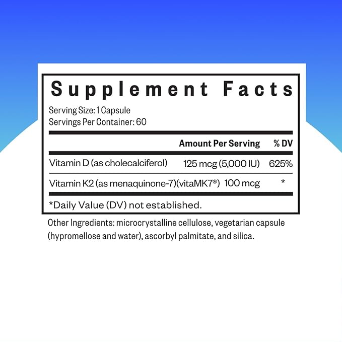 Seeking Health Vitamin D3 + K2 - Immune System & Bone Health Support with Vitamin D3 (Cholecalciferol) & Vitamin K2 (Menaquinone-7) - Vegetarian Vitamin D & K Supplement - 60 Capsules