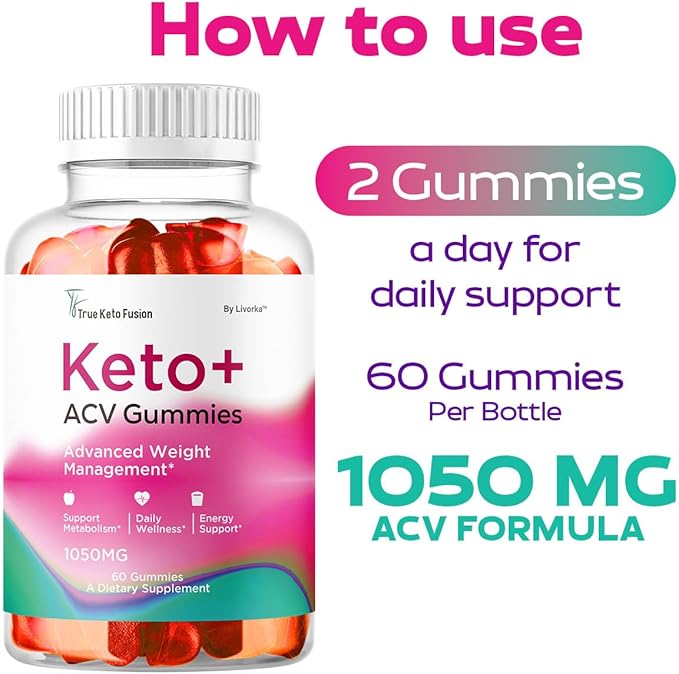 LIVORKA True Keto Fusion Gummies - True Keto Fusion, True Keto Fusion ACV Gummies 1050mg, True Keto Fusion Keto+ACV Supplement, True Keto Fusion Keto ACV Support Gummys, 60 Gummies for 1 Month