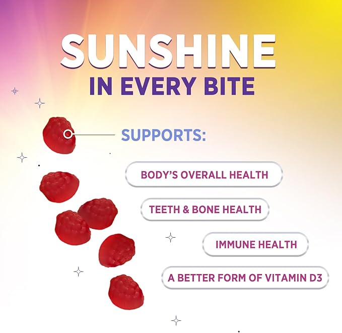 Vitamin D3 Gummies 125 mcg (5000 IU) Per Serving - 3X Strength Immune Support & Bone Support, Vitamin D Gummy Dietary Supplement, Nature's Berry D Vitamin Supplement, Raspberry Flavored - 120 Gummies