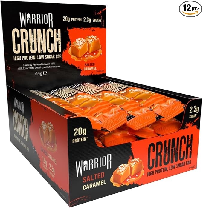 Warrior Crunch High Protein Low Carb Bar, 64 g, Salted Caramel, Pack of 12