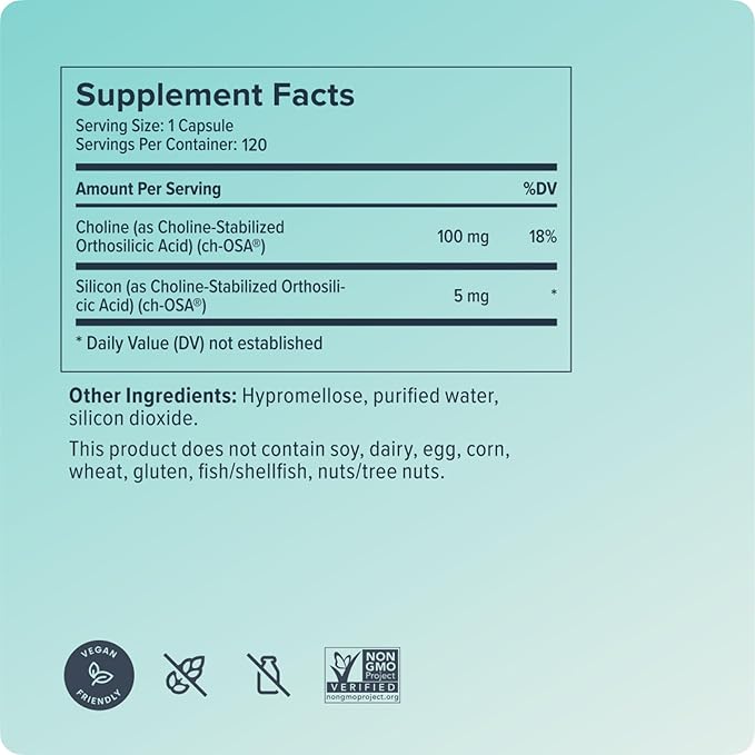 Biosil Collagen Booster Supplement - 120 Vegan Capsules - Patented ch-OSA Activator for Skin, Hair, Nails & Joints - Supports Natural Production - 60-Day Supply