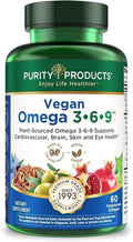 Purity Products Omega 3-6-9 Vegan and Vegetarian Formula - “5 in 1” Essential Fatty Acid Complex - Scientifically Formulated Plant-Based Omega 3 6 9 Essential Fatty Acids (EFA) - from (60)