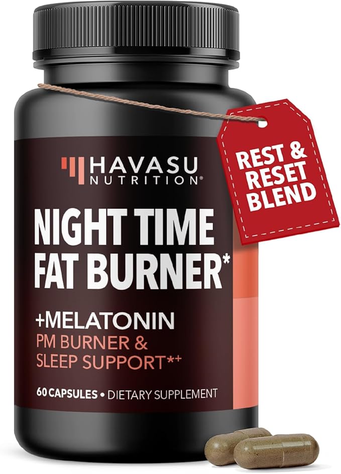 Night Time Fat Burner Capsules for Men and Women - Appetite Suppressant for Weight Loss with White Kidney Bean - 60 Count - Metabolism Booster with Melatonin for Sleep Support - 2-Month Supply