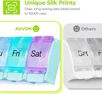 AUVON Weekly Pill Organizer Arthritis Friendly, BPA Free Travel 7 Day Pill Box Case with Spring Open Design and Large Compartment to Hold Vitamins, Cod Liver Oil, Supplements and Medication