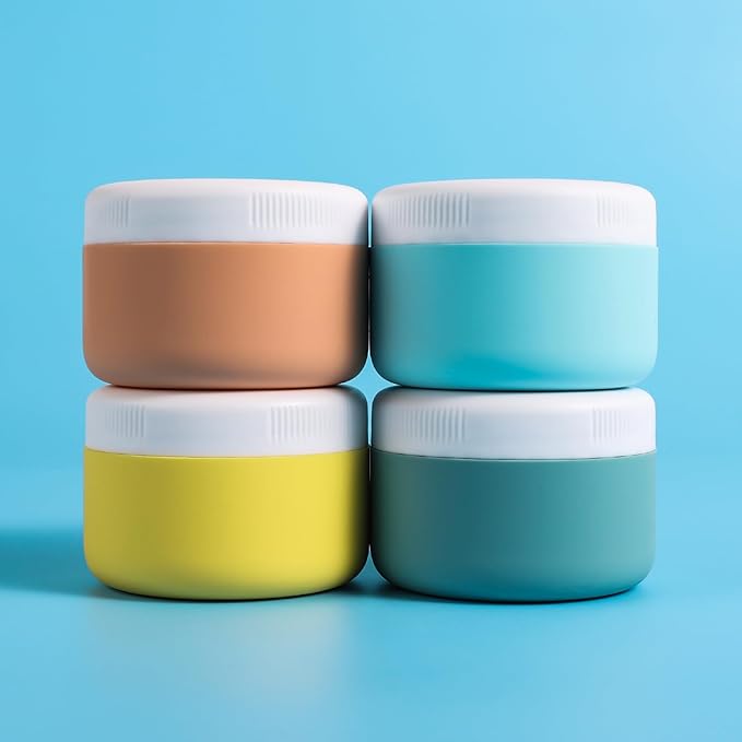 Kuangre Travel Containers for Toiletries, Silicone Cream Jars BPA-Free, Leak-proof 2oz Travel Size Containers, Portable Size Silicone Jars with Lid for Cosmetic Face Hand Body Cream (4 Pack)