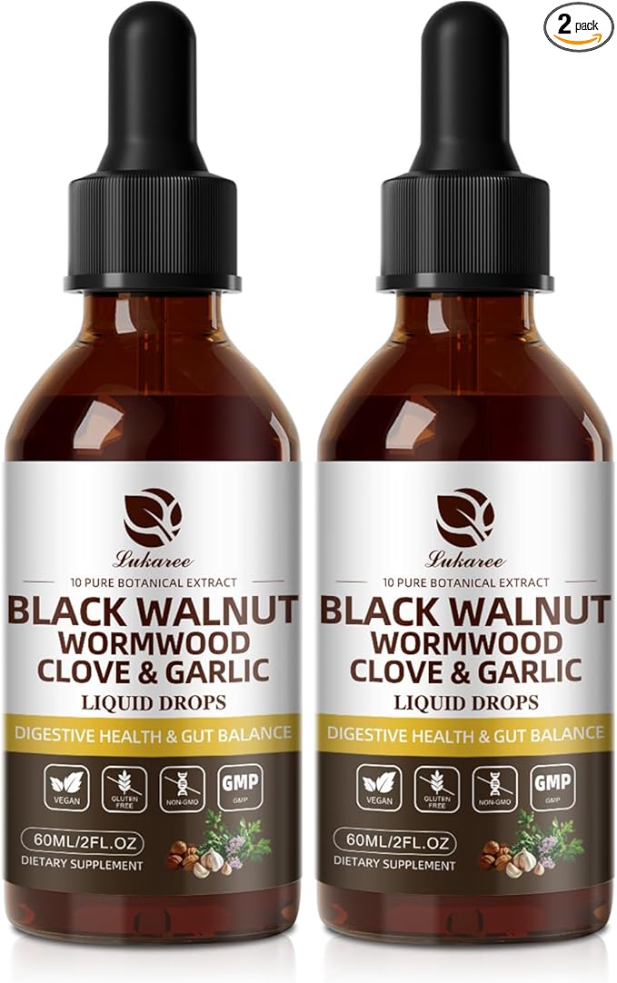 Lukaree Wormwood Black Walnut Clove Cleanse for Humans Tincture – Rapid Gut Detox & Digestive Health with Garlic Pumpkin Seeds Soursop Oregano, 10:1 Ultra-Concentrated Liposomal Tech 98% Absorption