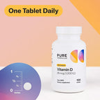 PureFormulas Vitamin D3 1,000 IU 25 mcg - Premium Vitamin D Supplement for Healthy Bone Formation, Teeth, Cardiovascular Health, and Immune Support Non-GMO - 100 Count Tablets