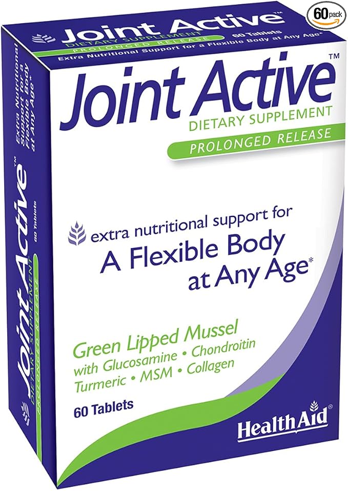 Healthaid Jointactive, 60 Ct, Prolongued Release, A Flexible Body at Any Age, Green Lipped Mussel, with Glucosamine, Chondroitin Tumeric, MSM, Collagen.