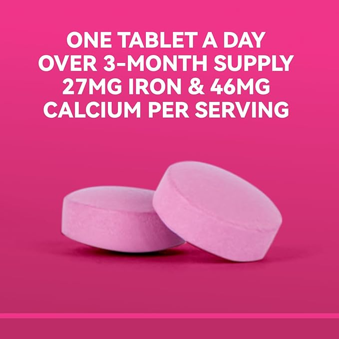 Iron Supplement, Iron 27mg Iron Supplement for Women, 100 Tablets, 100 Day Supply, Daily for Adults, Red Blood Cell Support, Gentle on Stomach