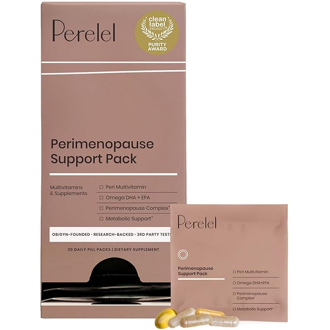 Perelel Peri Support Pack, Perimenopause Vitamins for Women, for Womens Nutrition Support & Overall Wellness, Soy & Gluten Free, Non GMO, 30 Daily Pill Packs