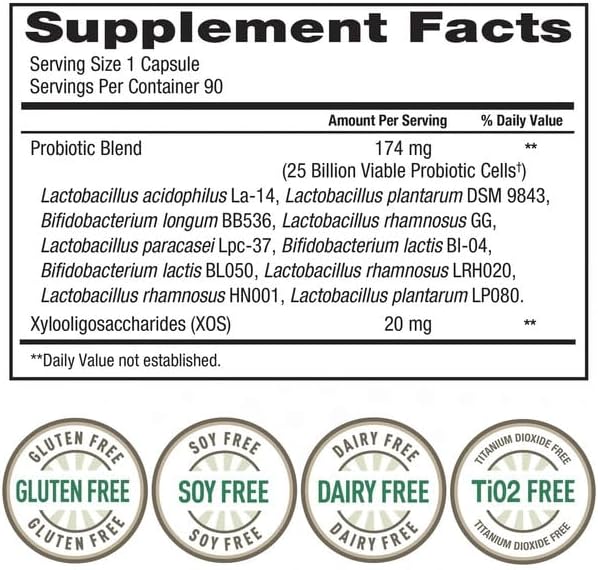 Trues N' Nature Women's Daily PROBIOTIC 90 Capsules, 25 Billion Cells Vegetarian Probiotics for Digestive Health 90 Count, 90 Day Supply