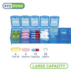 EZY DOSE Weekly (7-Day) Daily Pill Case, Medicine Planner, Vitamin Organizer, Supplement Container, Convenient and Easy to Use, Large Compartments, Travel Friendly, Blue, Made in the USA, BPA Free