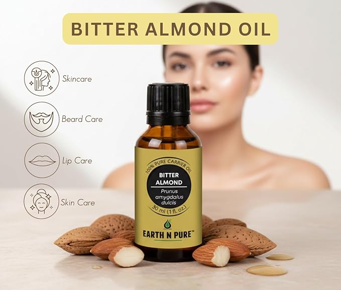 Earth N Pure Bitter Almond Oil | Cold Pressed, Therapeutic Grade for Body, Skin, Hair 50 ml