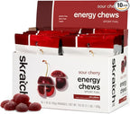 Skratch Labs Energy Chews with 50mg Caffeine | Caffeinated Gummies for Running, Cycling & Endurance Quick Carbs, Easy to Digest | Sour Cherry 10 Pack | Gluten Free, Vegan
