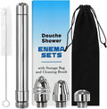 Shower Cleaner Enema Douche System, Handheld Anal Douche Attachments Kits, Rinse Vaginal with 4 Aluminum Shower Heads, Douche for Men Women with Velvet Bag + Cleaning Brush - Intimate Cleaner Kit