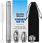 Shower Cleaner Enema Douche System, Handheld Anal Douche Attachments Kits, Rinse Vaginal with 4 Aluminum Shower Heads, Douche for Men Women with Velvet Bag + Cleaning Brush - Intimate Cleaner Kit