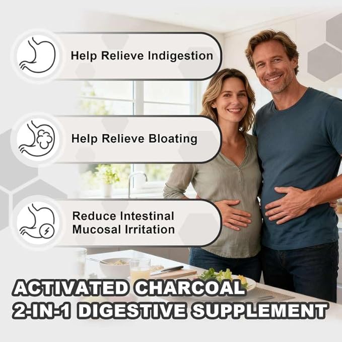 Activated Charcoal Gummies 1200mg, with Organic Coconut Shell Charcoal & 2 Billion Probiotics, Natural Gas & Bloating Relief, Digestive Support, Non-GMO, Vegan, Gluten Free, Blueberry Flavor, 60Ct