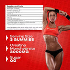 Creatine Monohydrate Gummies - 3g Serving, Sugar Free, 90 Count, Non-GMO, Designed for Men & Women, Gluten Free, Non Bloating - Vegan, Halal, Kosher. (90 Units, Strawberry)