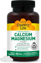 Country Life Target-Mins Calcium Magnesium Complex 1000mg/500mg, 90 Tablets, Certified Gluten Free, Certified Vegan, Certified Non-GMO Verified