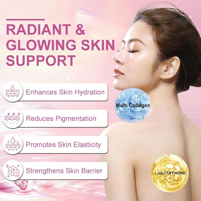Multi Collagen&L-Glutathione Powder–Hydrolyzed Peptides with Vitamin C&Biotin–Supports Skin Brightness, Hydration&Natural Glow–30 Servings