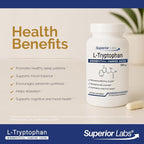 Superior Labs L-Tryptophan 500 mg Capsules, Pure Non-GMO Amino Acid, High Absorption, Supports Sleep and Mood, Helps with Occasional Stress, PMS Support, 120 Veg Caps