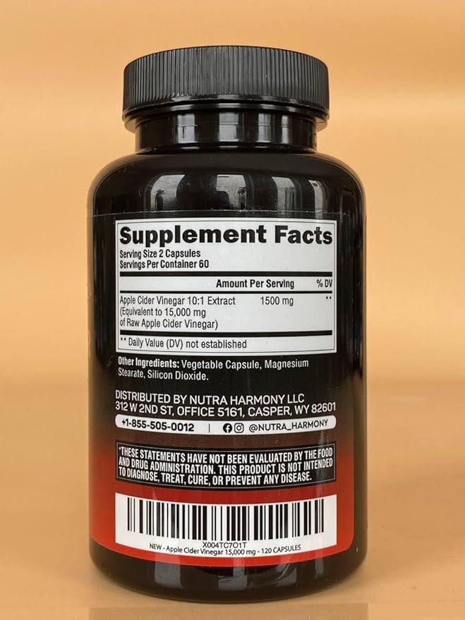 Apple Cider Vinegar Capsules - 15000 mg of Raw Apple Cider Vinegar Equivalent** - 100% Natural Pure ACV - Energy, Metabolism & Weight Loss Support - 3rd Party Lab Tested - 120 Capsules, 60-Day Supply