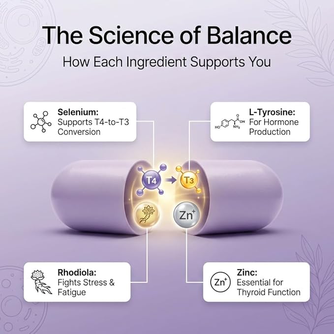 BOND Thyroid Complex, Thyroid Support Supplement for Women & Men, Selenium 200mcg, L-Tyrosine 500mg, Natural Energy & Metabolism Booster with Zinc & Rhodiola Extract, Iodine Free - 60 Capsules (2/day)