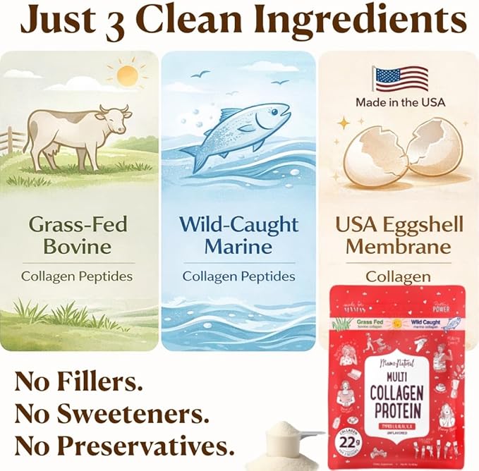 Multi Collagen Protein Powder Value Pack (100 Servings) - Unflavored & Hydrolyzed with 6 Types (1, 2, 3, 4, 5 & 10) - Pure Collagen Peptides for Women - Grass Fed Beef, Wild Fish & USA Eggshell