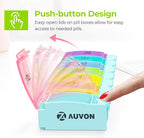 AUVON Weekly Pill Organizer Arthritis Friendly, BPA Free Travel 7 Day Pill Box Case with Spring Open Design and Large Compartment to Hold Vitamins, Cod Liver Oil, Supplements and Medication