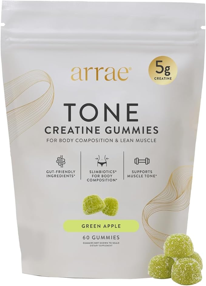 Arrae Tone Gummies – Creatine Monohydrate 5g for Women – Support Lean Muscle, Strength & Recovery – Hormone-Friendly Muscle Toning Supplement – Sour Green Apple Flavor – 60 Count (Sour Green Apple)