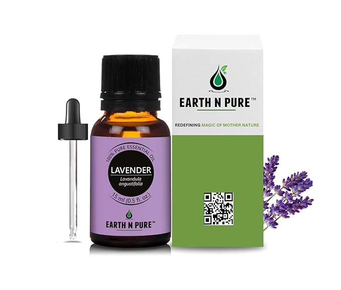 Earth N Pure Lavender Essential Oil Steam Distilled, Natural and Therapeutic Grade for Skin, Hair, DIY and Aromatherapy | with Glass Dropper -15 ml