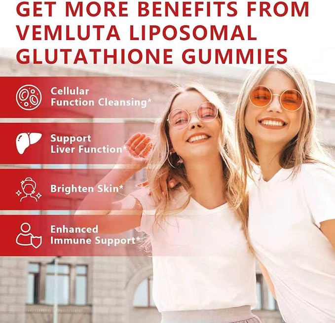 2 Packs 2500MG Liposomal Glutathione Gummies, 2X Absorption Liposomal Glutathione for Women-Complex L-Cysteine, Antioxidant, Skin & Liver Support, Strawberry Flavor, 120 Count