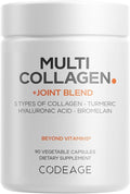 Codeage Multi Collagen Protein + Joint Blend Supplement, Hyaluronic Acid, Bromelain, Turmeric, Ginger, Boswellia, Astaxanthin - Hydrolyzed Bovine Collagen - 5 Collagen Types - Non-GMO - 90 Capsules