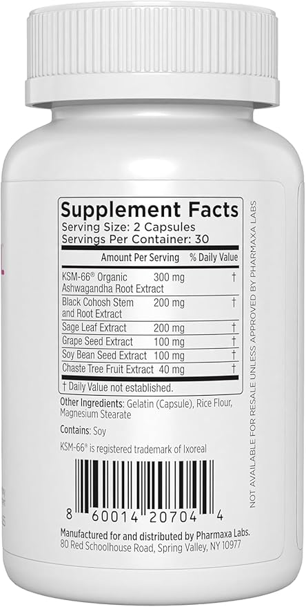 Menopausal Multi-Symptom Relief - Support for Hot Flashes, Night Sweats, Mood Swings & Restful Sleep - Black Cohosh, Ashwagandha, Chasteberry, Soy Isoflavones, Grape Seed & Sage - 60 Capsules