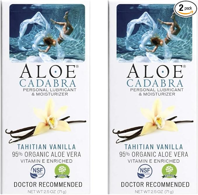 Aloe Cadabra Flavored Personal Lubricant and Vaginal Moisturizer, Organic Edible Aloe Lube for Men, Women and Couples, Non-Staining, pH Balanced, Toy Compatible (Tahitian Vanilla, 2.5 Ounces, 2 Pack)