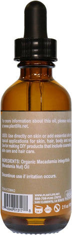 Plantlife Macadamia Nut Carrier Oil - Cold Pressed, Non-GMO, and Gluten Free Carrier Oils - For Skin, Hair, and Personal Care - 2 oz