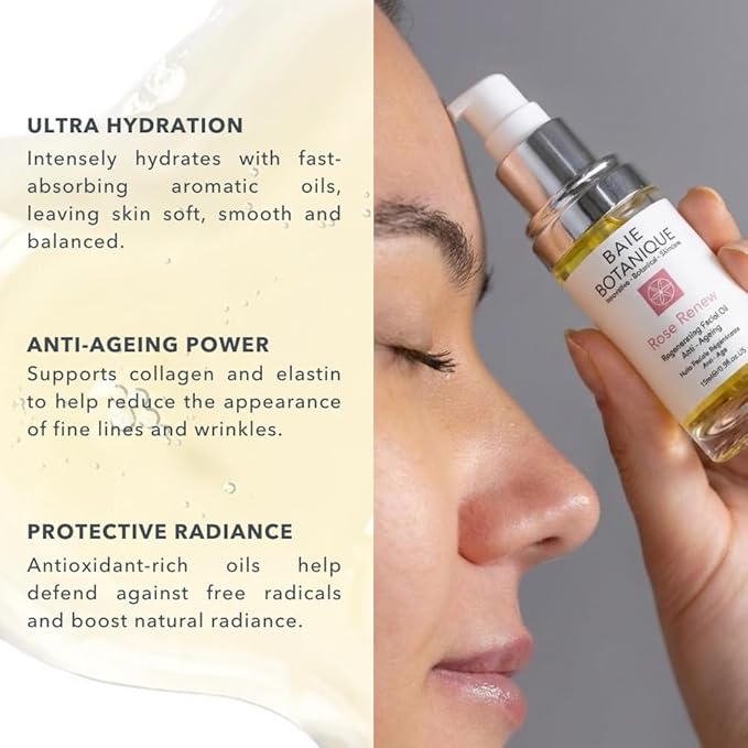 Baie Botanique Anti-Aging Facial Oil 15ml - Rose Absolute, Camelia, Borage, Evening Primrose, Abyssinian & Amla Oil - 100% Natural, 90% Organic