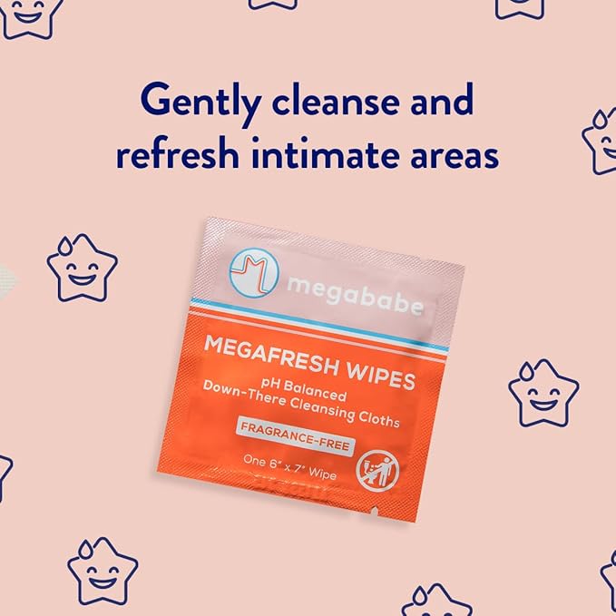 Megababe Megafresh Wipes | Unscented Cleansing Wipes for the Intimate Area | Spring Break Essential | pH Balanced, Front & Back Use | 16 Individually Wrapped Wipes (Pack of 1)